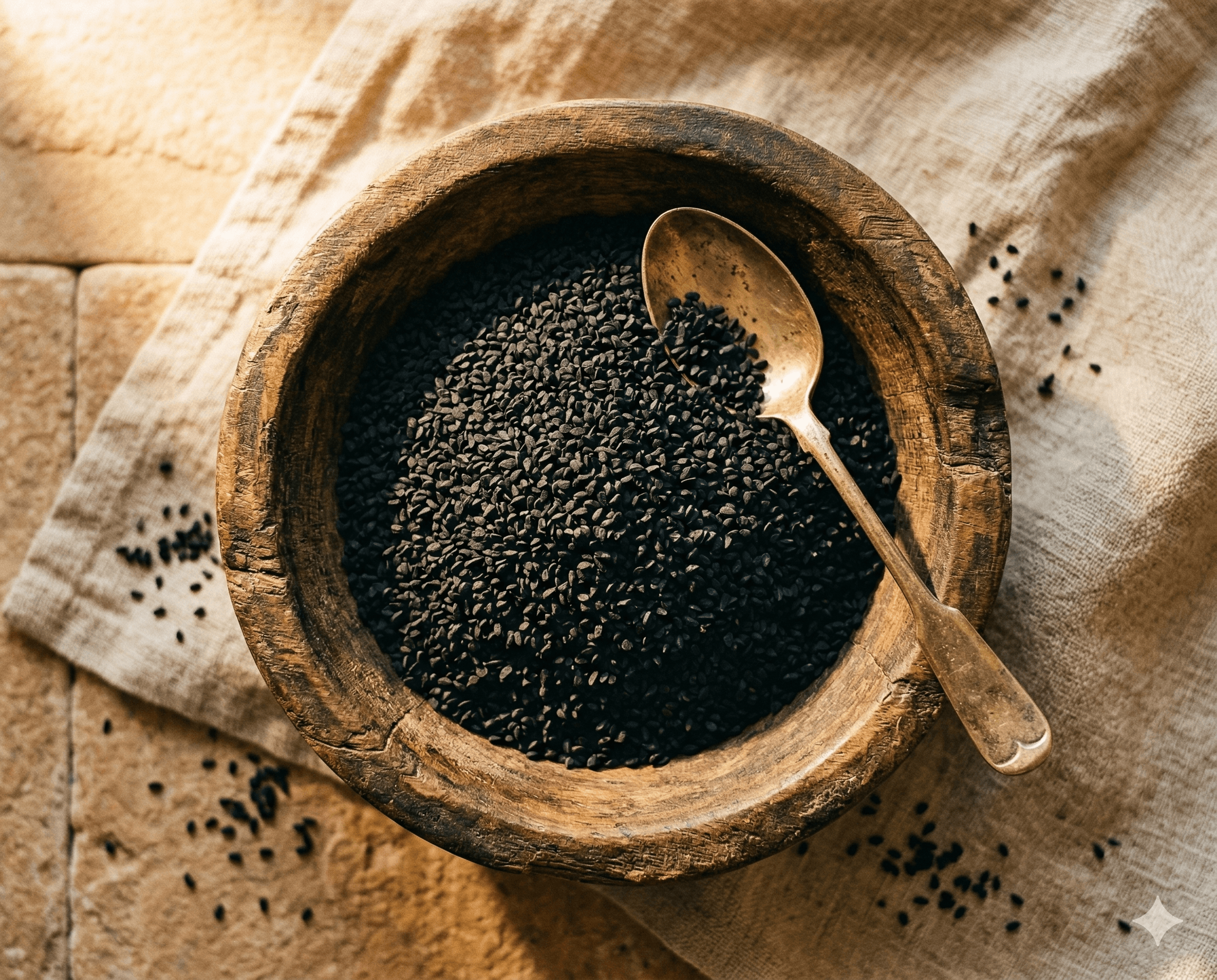 Black Nigella Sativa seeds in a rustic bowl